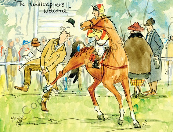 The Handicapper's Welcome - Horse Racing Cartoon Print by Mark Huskinson